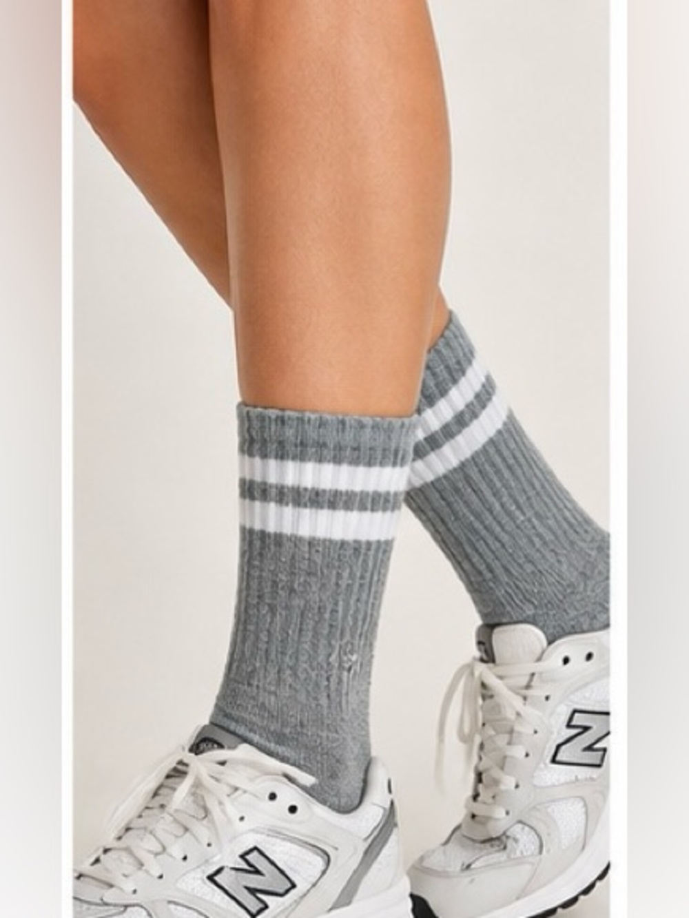 Free People Movement Logo Stripe Tube Socks Grey White OS NWT Lucky Honey 1 pr